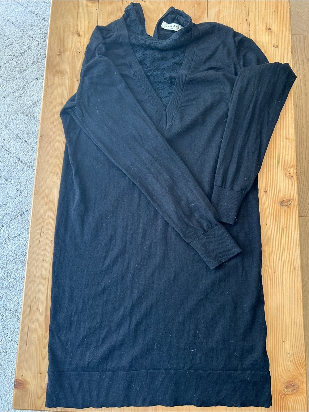 Black Lace-Inset Long Sleeve Knit Dress - Unbranded